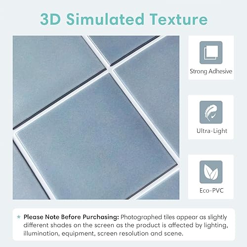 Miniatura 4 de 10 azulejos azules 3D para despegar y pegar de 11.8 x 11.8 pulgadas, cuadrados para despegar y pegar para cocina, azulejos de pared para dormitorio,