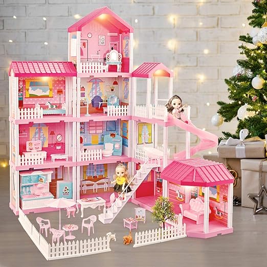 Dreamhouse Dollhouse Building Toys, Playset with Lights, Movable Slides