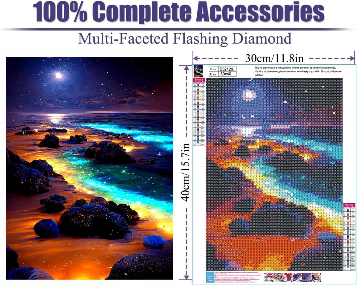 Kit Diamond Painting DPHERO 5D – Luna Di Notte – 30x40 Cm – Tela HD Con Diamanti Rotondi – Fai Da Te Per Adulti E Bambini - 3