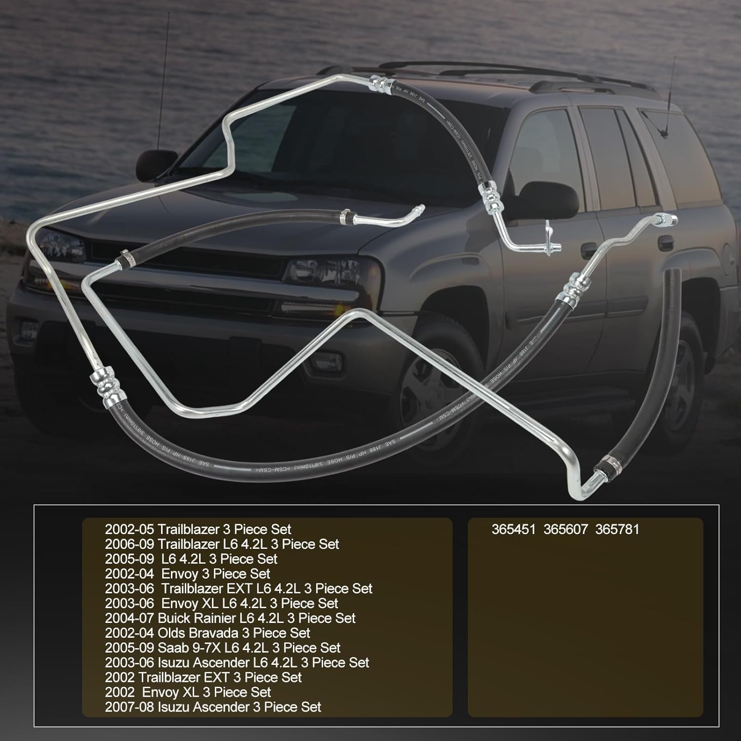 3PCS Power Steering Hose Pressure Return Line Assembly for Rainier CXL 2004-2007 Trailblazer LT LS LTZ EXT Envoy XL 2002-2009 365451 365607 365781