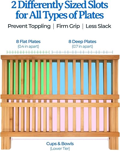 Miniatura 3 de Escurridor de platos de cocina para mostrador, platos plegables de madera de bambú, escurridor pequeño de 2 niveles