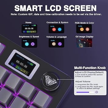 AULA S98 Pro Wireless Mechanical Keyboard with Screen & Knob,2.4GHz/USB-C/BT5.0 Hot Swappable Creamy Keyboard,Pre-lubed Linear Switches,Side Printed PBT Keycaps,RGB Backlit Gaming Keyboards