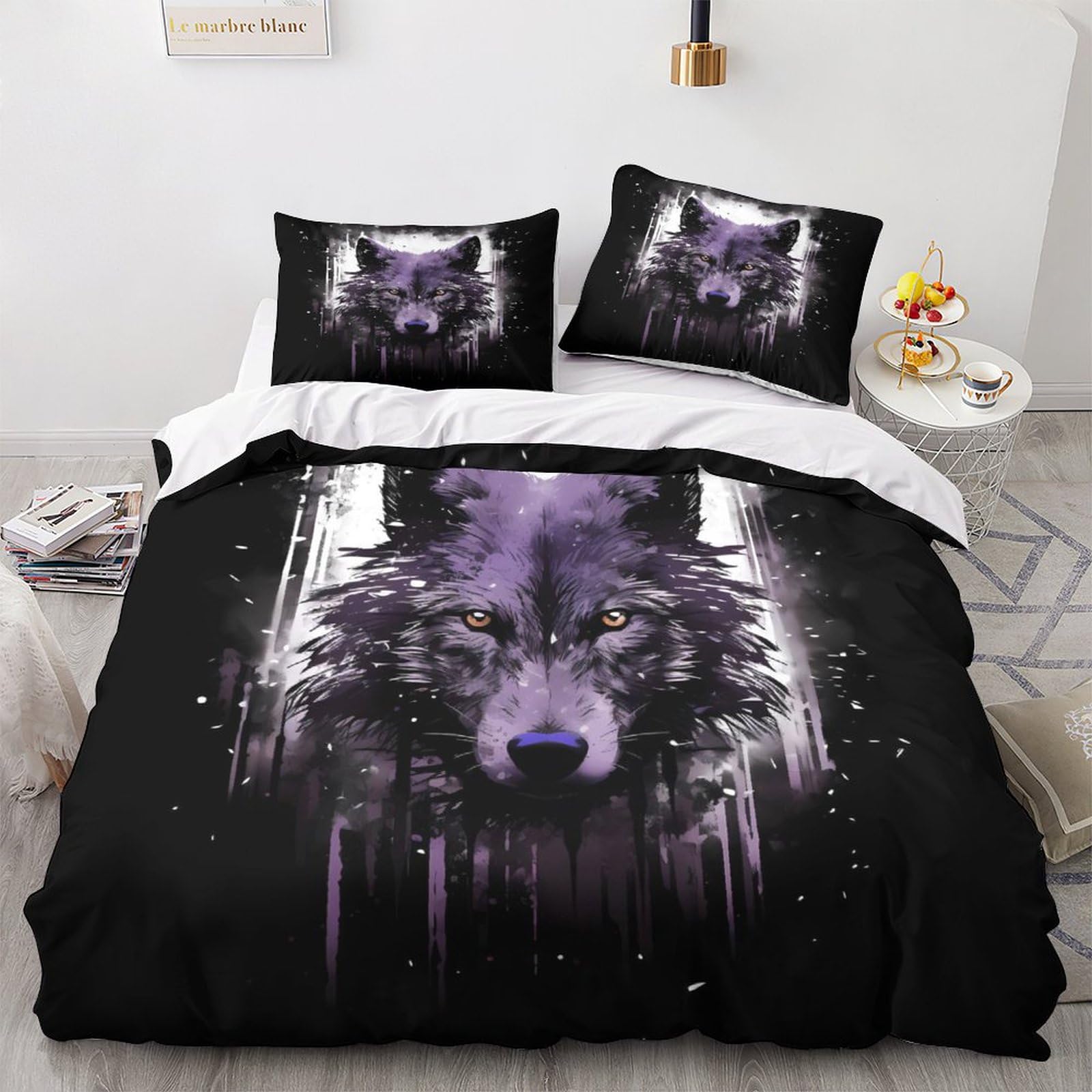 Housse de couette loup 3D anti-plis avec fermeture éclair pratique