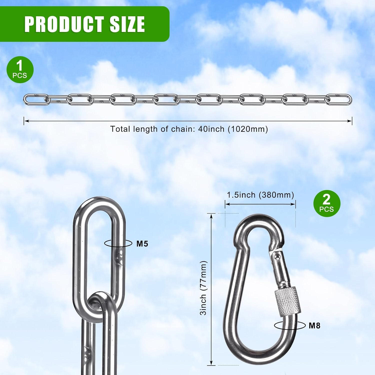SELEWARE Stainless Steel Punching Bag Chain  40\" Chain – 1 Pack