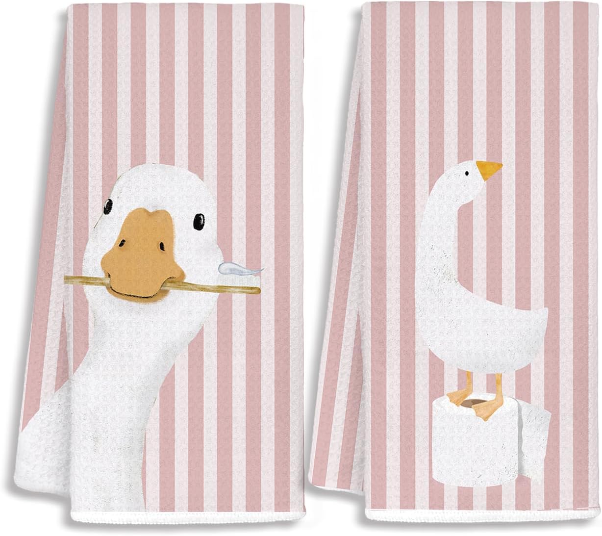 Kids Bathroom Decor, Goose Towels Bathroom Decor, Toddler Bathroom Towel, Cute Duck Green Farm Animal Dish Towels Gifts for Washroom Restroom 16x24 Inch Set of 2