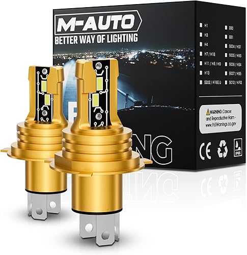 M-AUTO Bombillas LED H4, 3600 lm por juego, 6500 K, color blanco frío para maletero de coche, motocicleta, haz alto y bajo, Plug and Play, paquete