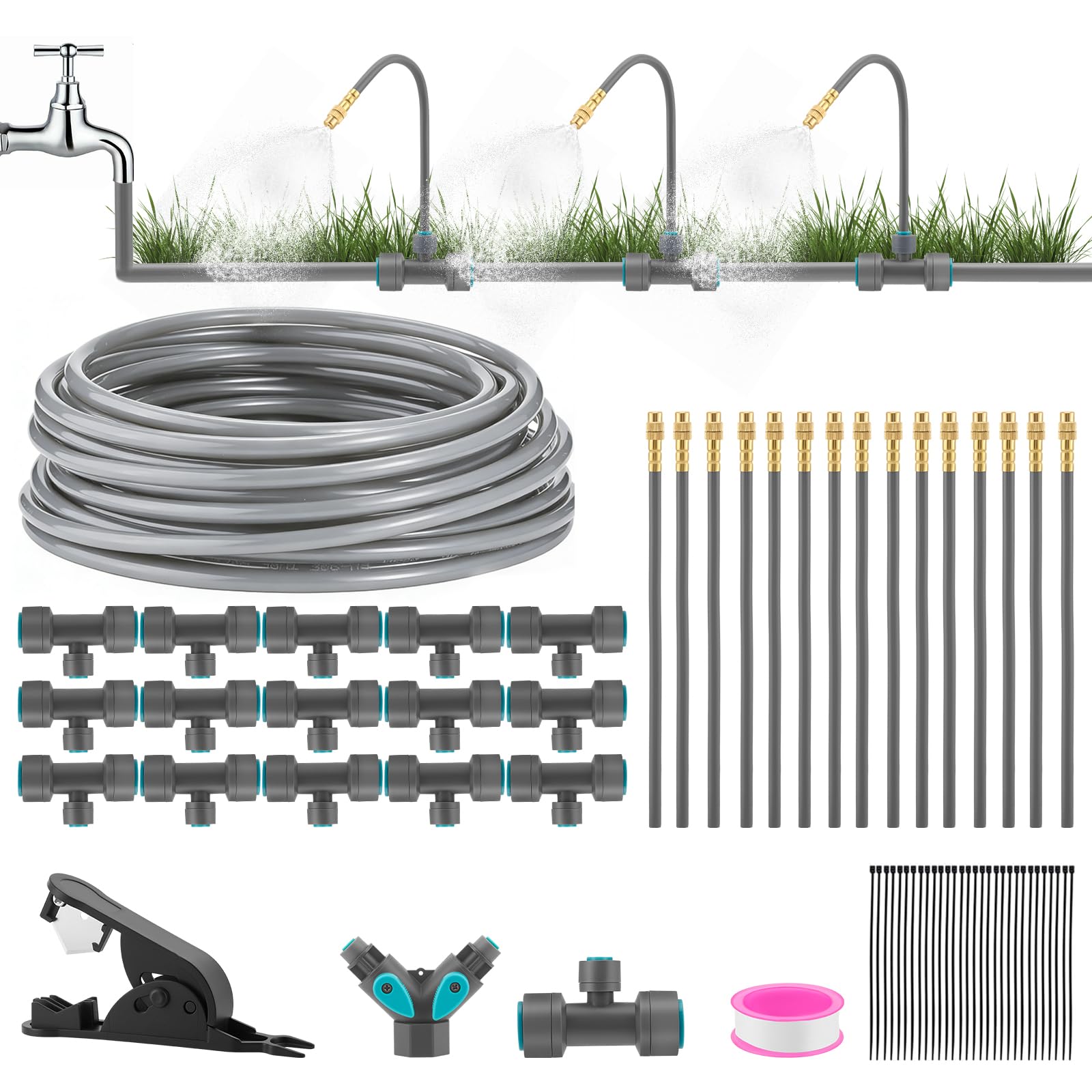 360° Kit Arrosage Automatique,arrosage automatique pour jardin, Kit d'irrigation de brouillard, pour paysage, lit de fleurs et plantes de verdure (20m)