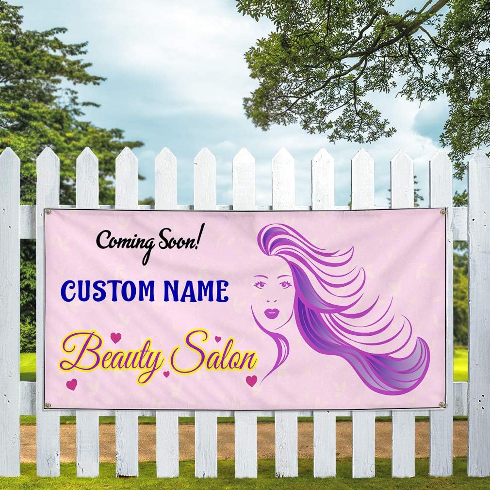 Custom Vinyl Banner Sign Multiple Sizes Coming Soon Name Beauty Salon Purple Business Coming Soon Outdoor Purple 4 Grommets 24inx36in One Banner