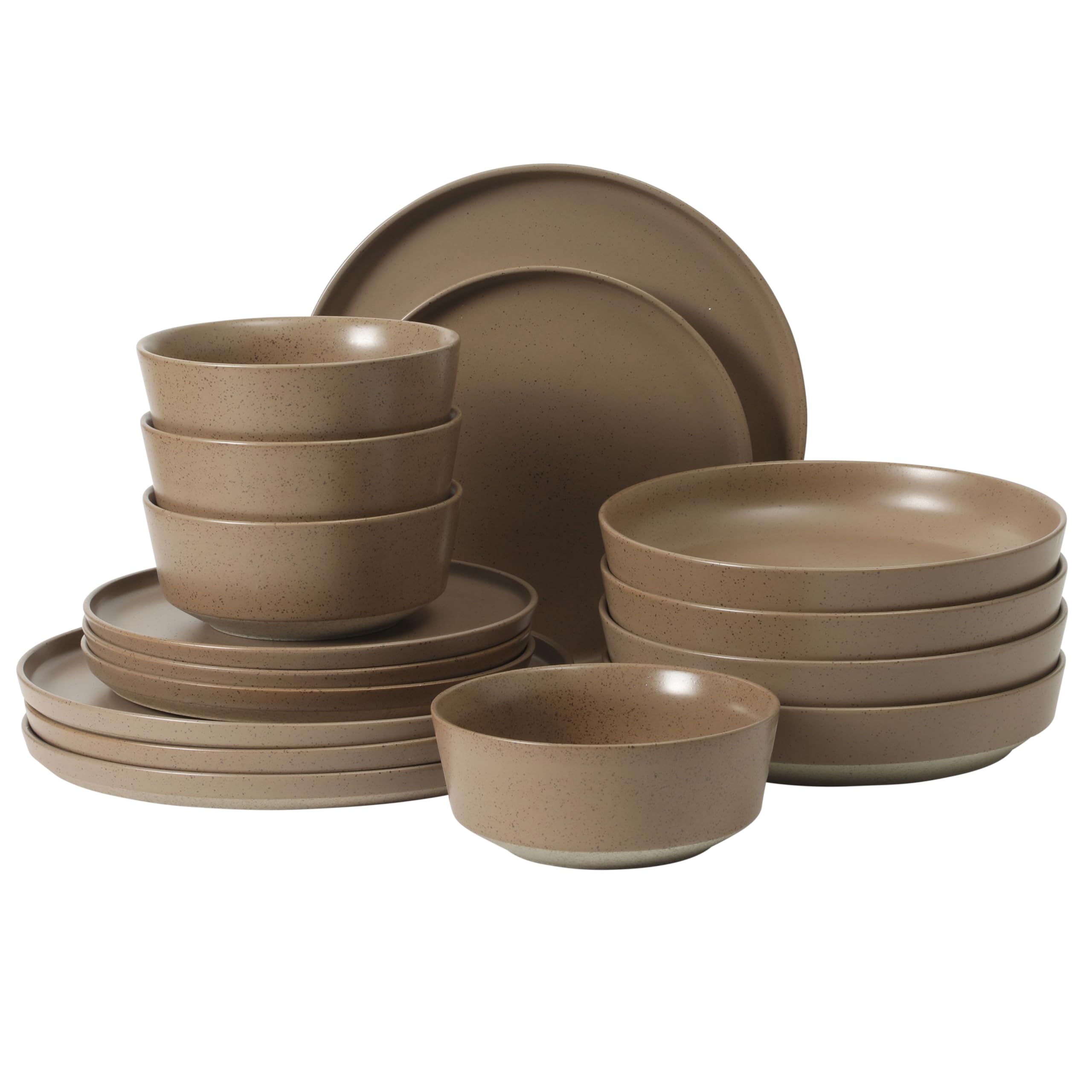 Gibson Elite Overbrook 16-Piece Pottery Clay Stoneware Dinnerware Set – Terraccotta Brown Reactive Glaze, Stackable Plates and Bowls w/Pasta Bowl, Service for 4 – Microwave &amp; Dishwasher Safe
