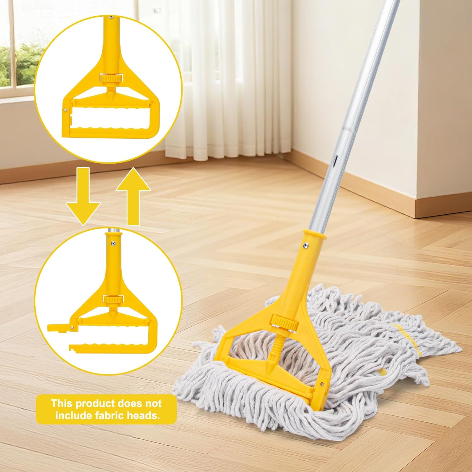KeFanta 2 Pack Commercial Mop Handle Heavy Duty,60 Inch Aluminum Side Gate Mop Stick,Industrial Wet Mops Head Replacement Holder for Floor Cleaning,Yellow