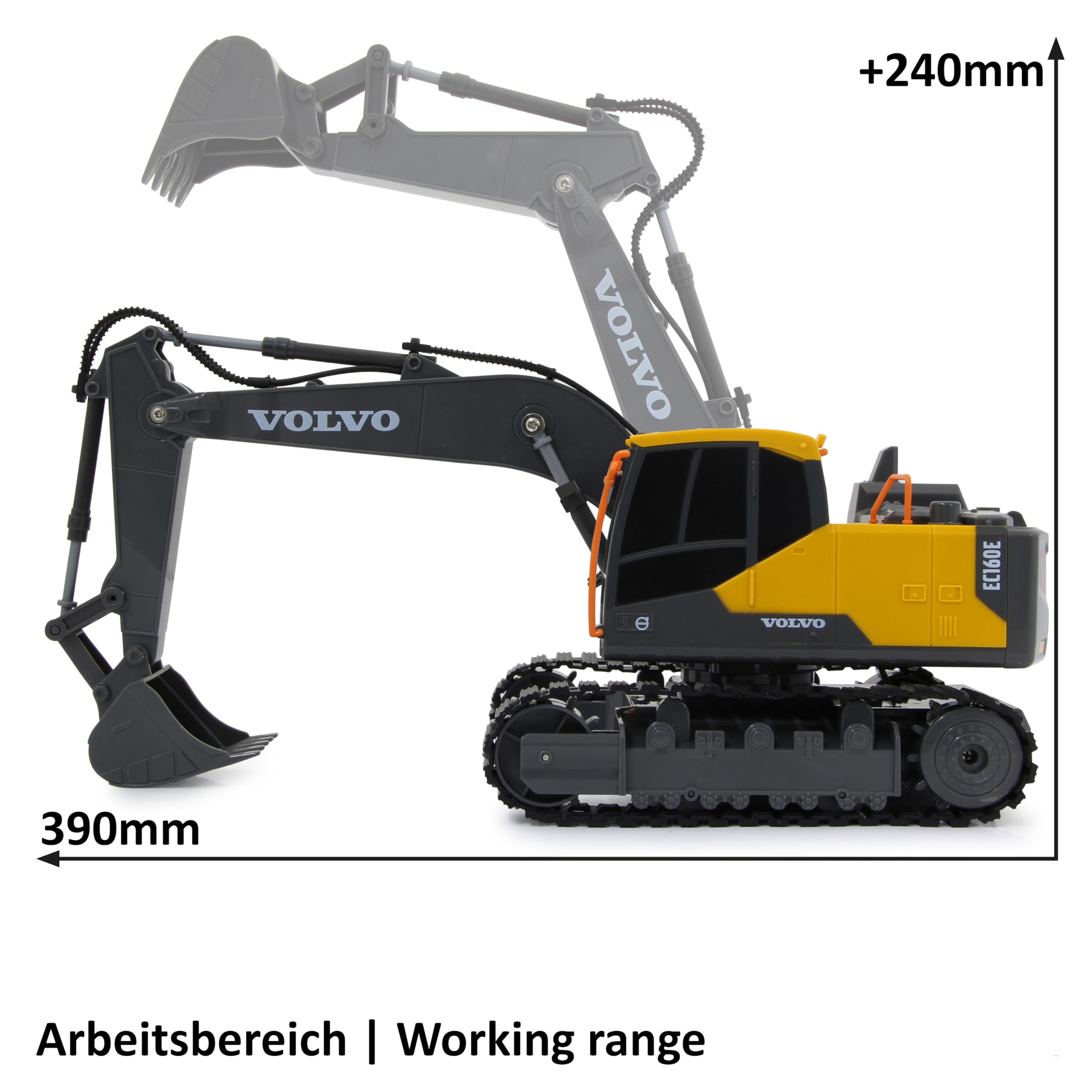 JAMARA Pelleteuse Volvo EC160E 1:26 2,4 GHz - 2,4 GHz - 2,4 GHz pour multijoueur, Licence Officielle, entraînement à chenilles, télécommandée