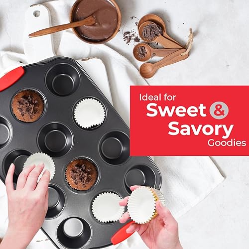 Miniatura 7 de PERLLI Juego de 6 moldes antiadherentes para hornear, acero al carbono sin BPA con asas de silicona, juego de horno de cocina apilable, bandeja para