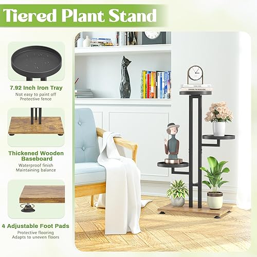 Miniatura 5 de iDavosic.ly Soporte para plantas de 3 niveles para interiores y exteriores, estante de esquina escalonada para múltiples macetas, estante de metal