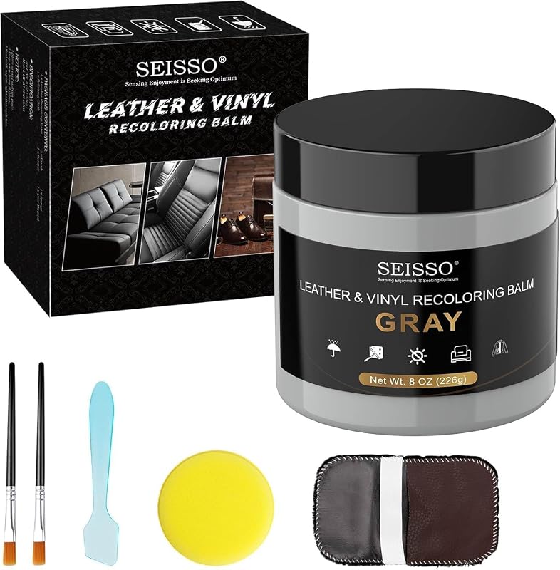 Kit de Recoloração para Couro e Vinil SEISSO Balm Cinza para Móveis, Bancos e Interior Automotivo