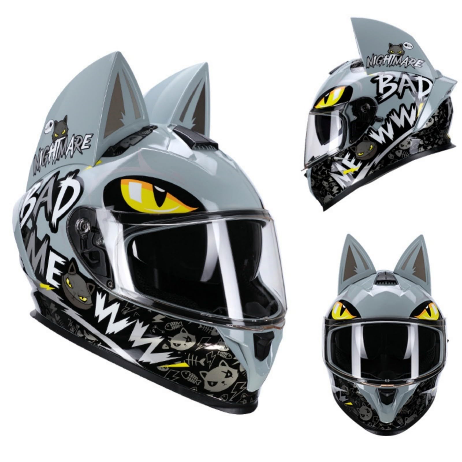 Kask motocyklowy z kocimi uszami, damski kask motocyklowy z podwójną wizjerem, uniwersalny całoroczny, certyfikat ECE 2205