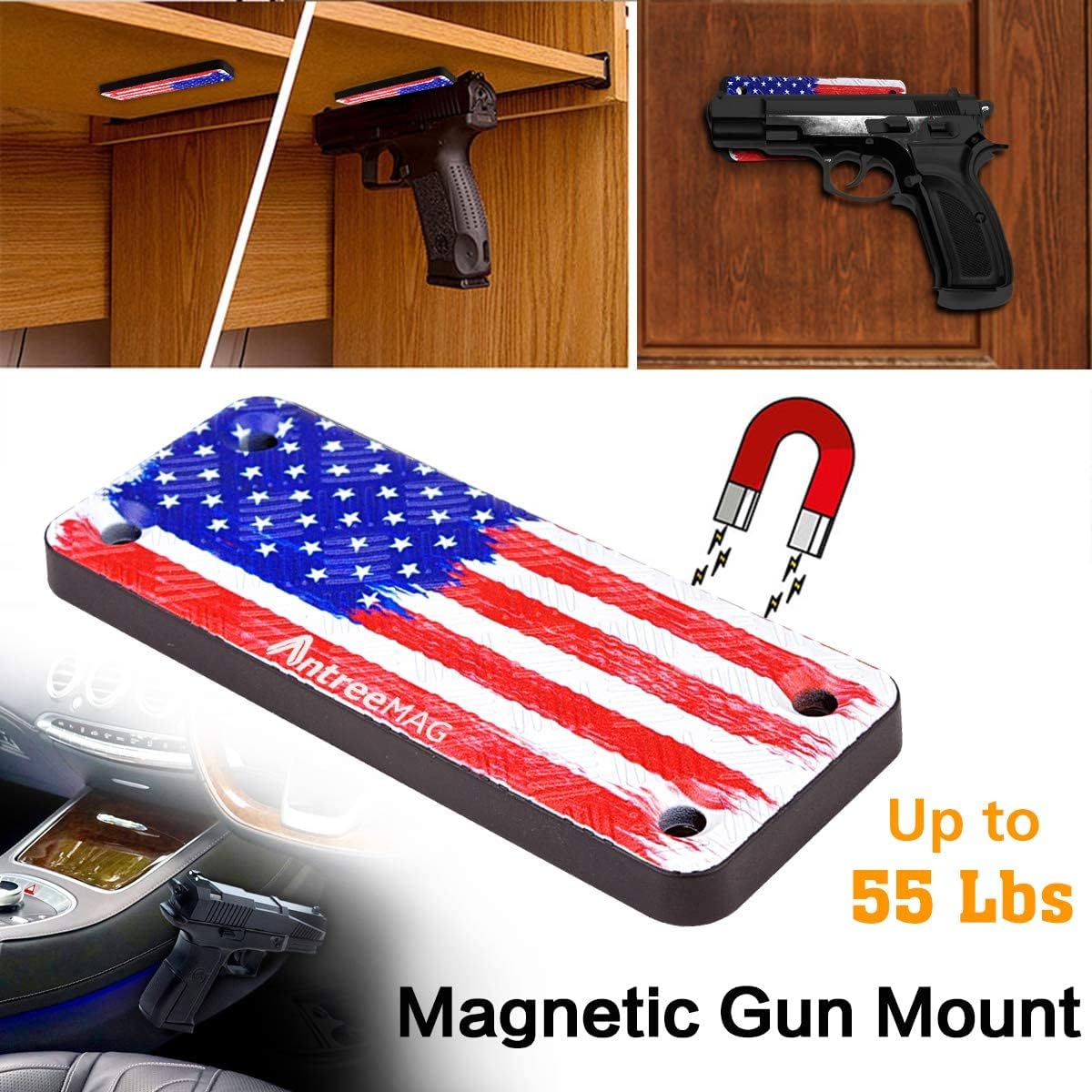Gun Magnet Mount, 55 lb Rating,Magnetic Gun Holster| Rubber Coated Gun Holder for Handgun, Shotgun, Rifles, Revolvers| Beside Holster, Using in Cars, Trucks, Wall, Desk