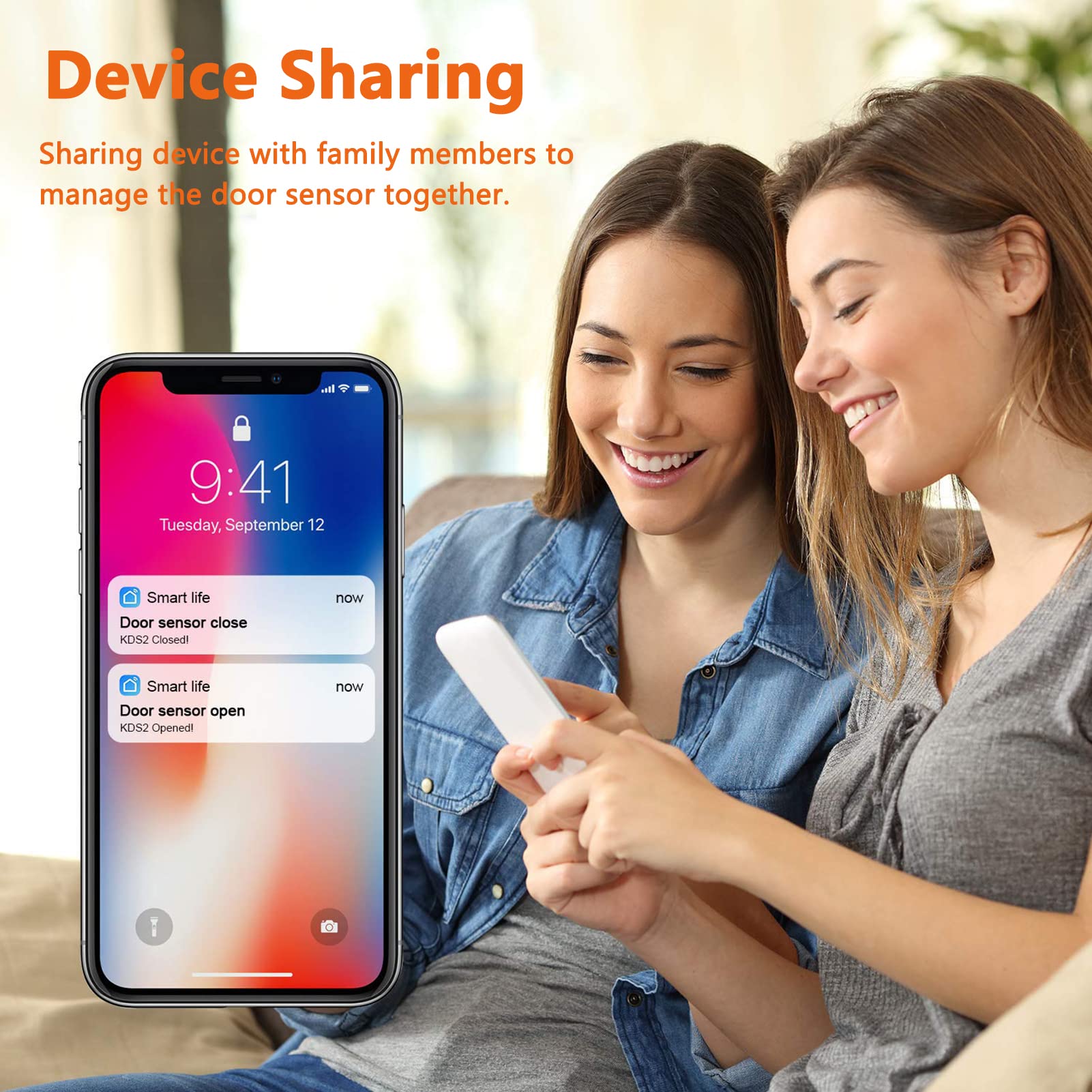 Sensore intelligente per porte con allarme wireless, rilevatore di finestre per porte WiFi con 8 batterie, sensore di contatto per porte della finestra con connessione intelligente per la sicurezza