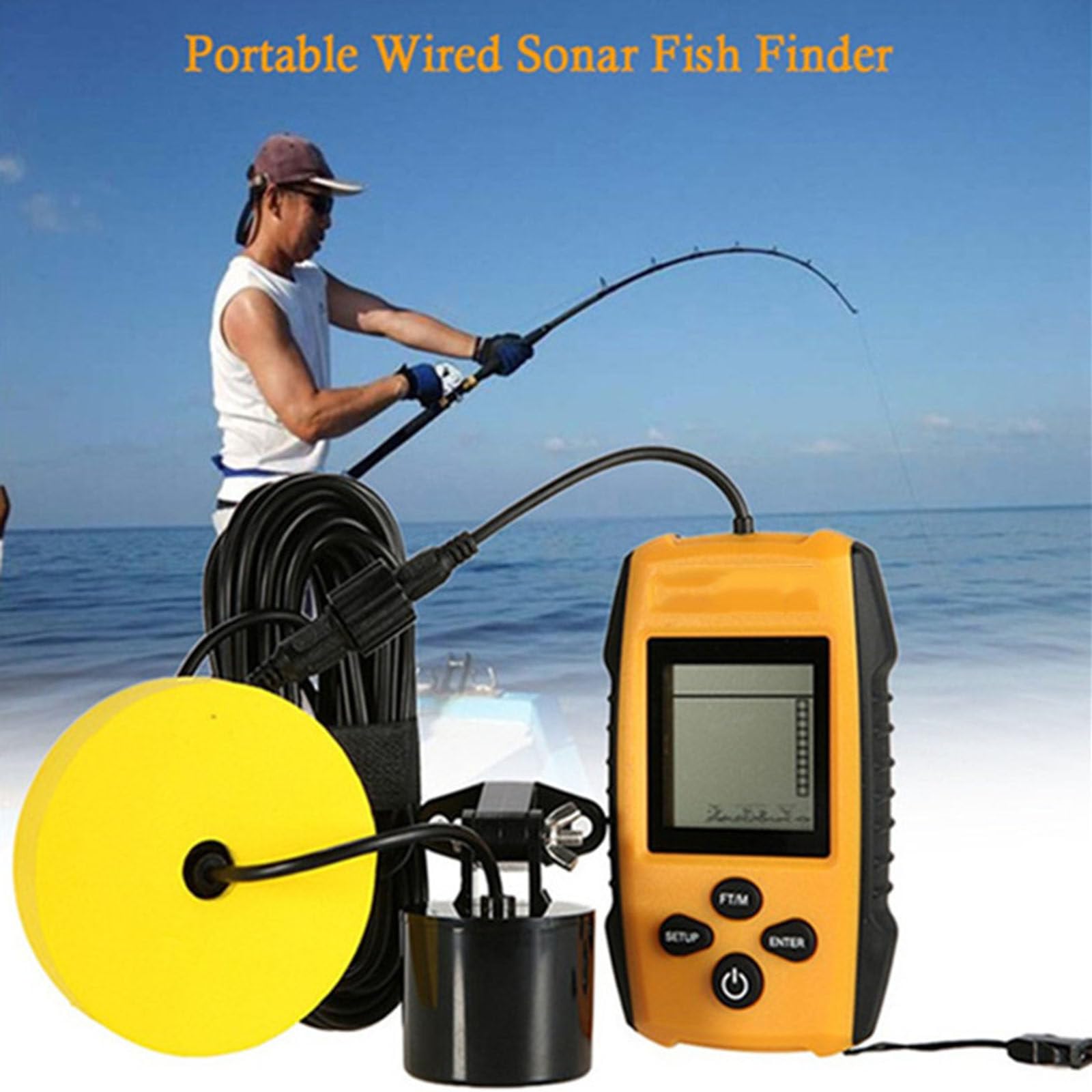 Sonar con cable, alarma de pesca, buscador de peces, sonda de profundidad subacuática, Detector de pesca, buscador de peces portátil, fácil de instalar