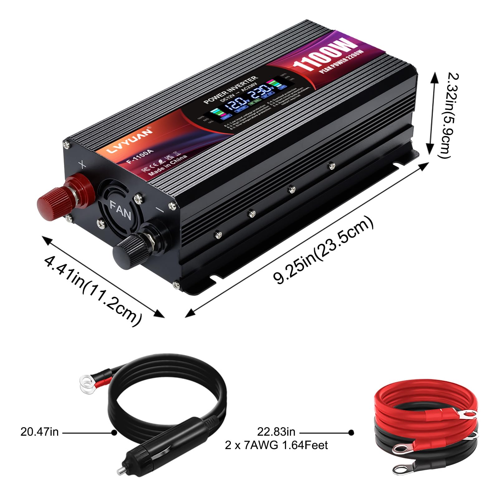 LVYUAN Inversor CC 12V a 220V 230V 1100W/ 2200W Convertidor de Corriente Transformador 2 Puertos USB/enchufes UE