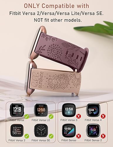 Miniatura 2 de Minyee Paquete de 2 correas grabadas florales compatibles con correas Fitbit Versa 2Fitbit VersaVersa Lite para mujer, bonita correa de silicona