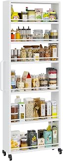 6-Tier Slim Rolling Storage Cart with Wheels, 8-Inch Deep Metal Utility Cart for Kitchen, Bathroom, Laundry, Craft Room – Narrow Design for Easy Organization and Mobility (White)