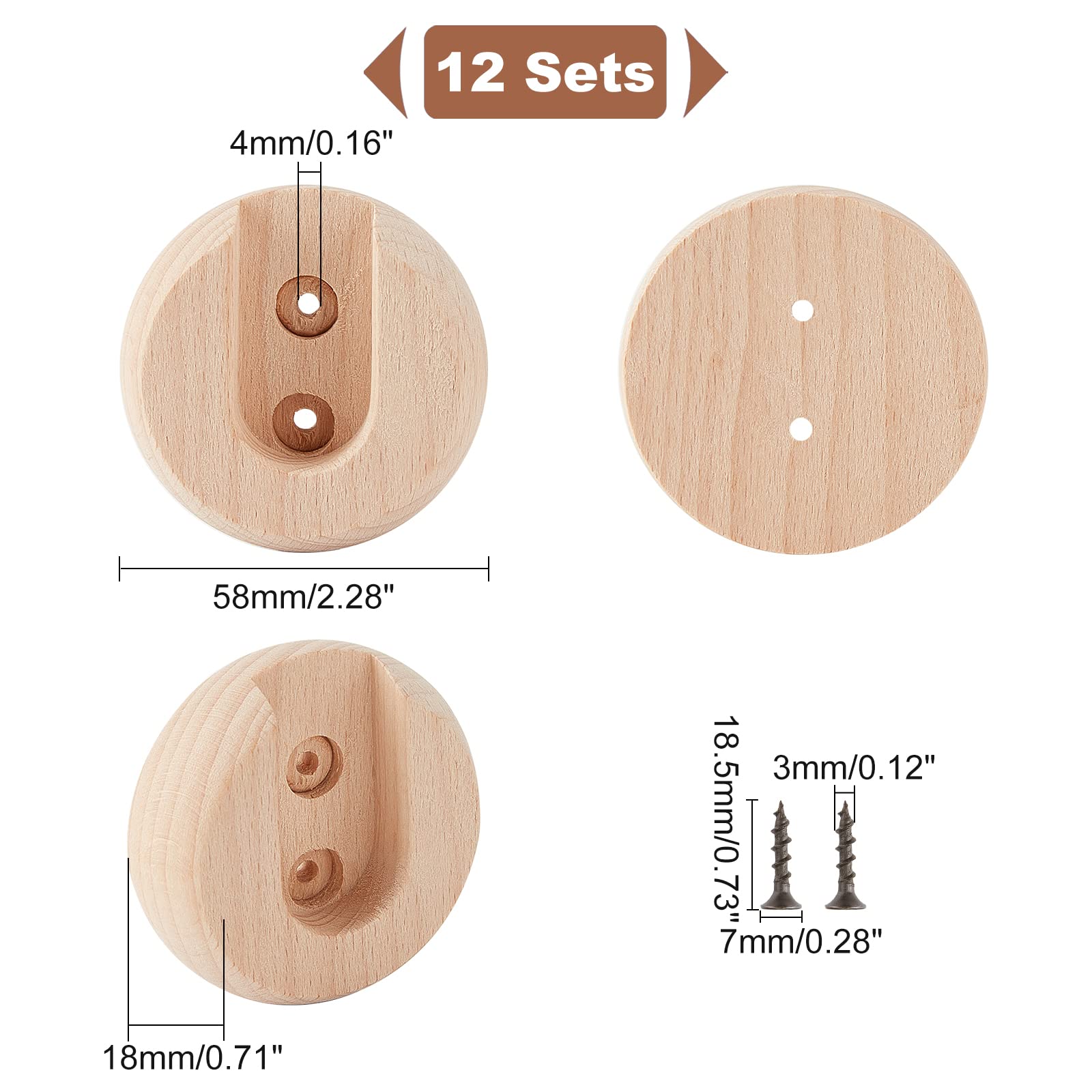 CHGCRAFT 12 Sets Beech Wooden Closet Rod Holders Rod Holder with Screws Closet Pole Socket Rod Holder for Closet Rod Wardrobe Hallway Bathroom Clothing Store