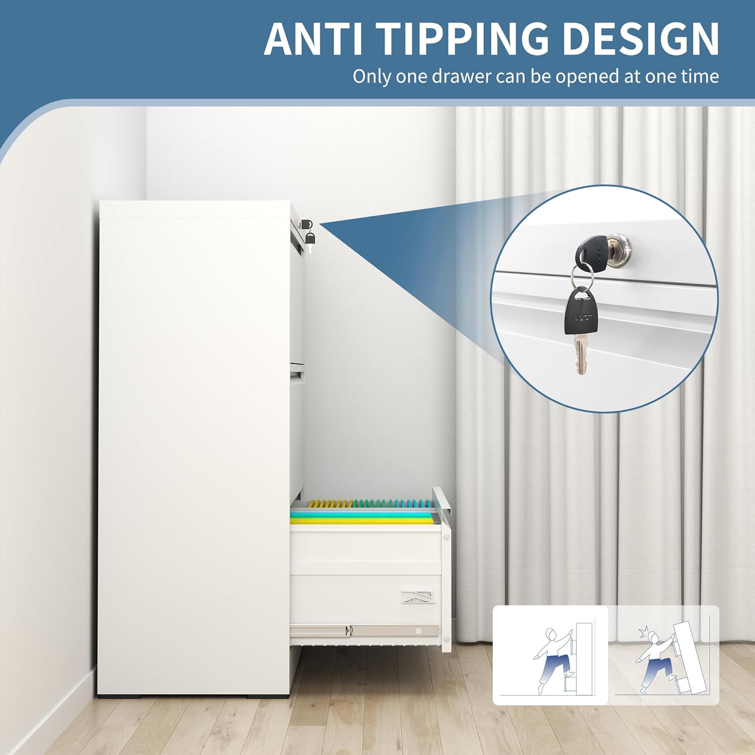 AQY 3 Drawer File Cabinet with Lock,Metal Lateral File Cabinets for Home Office,Steel Wide Filing Organization Storage Cabinets for Hanging Files Letter/Legal/F4/A4 Size Assembly Required(White)