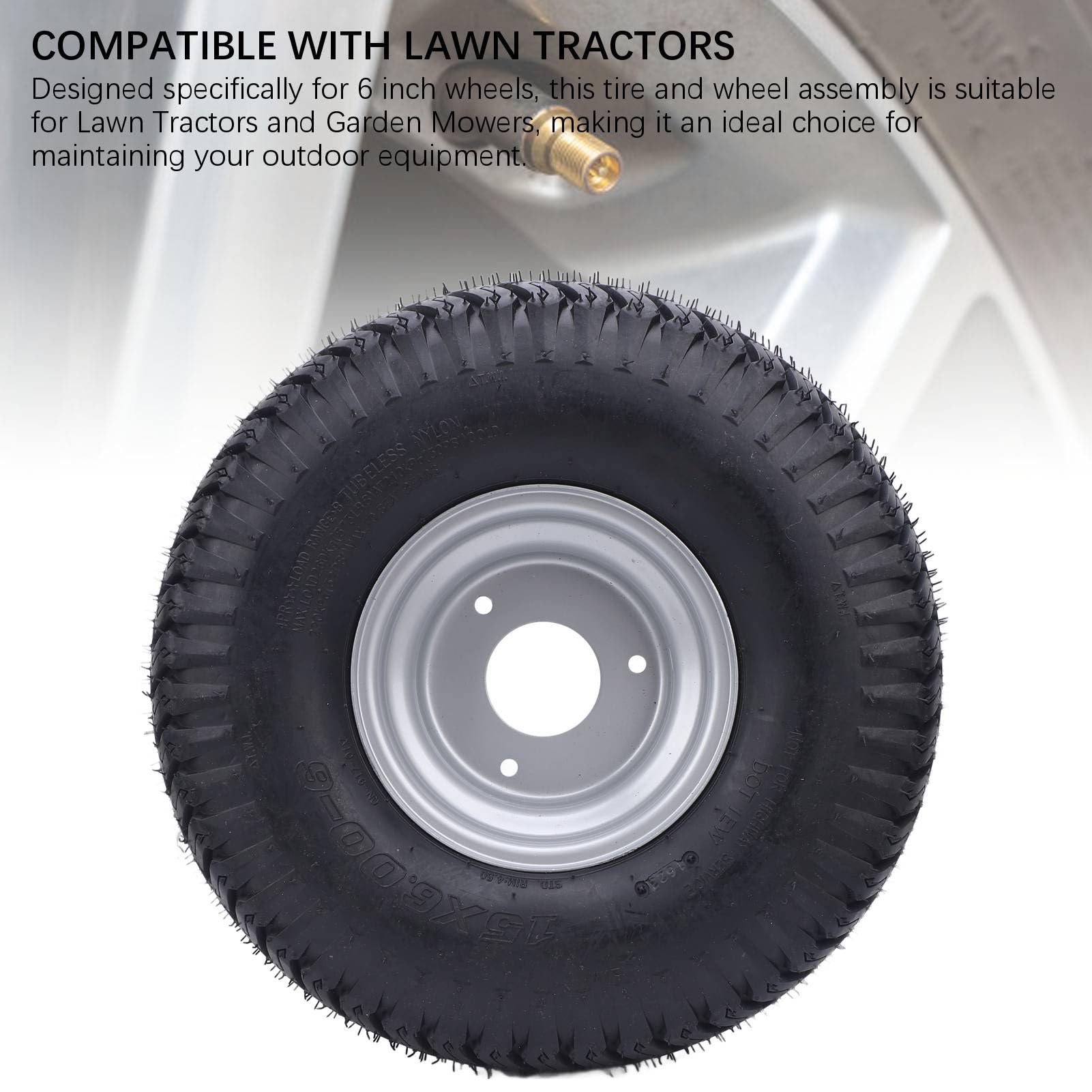 Ejoyous 6-calowy traktor trawnikowy zestaw opon i przednich kół 15 x 6,00-6 zapasowych kół z zaawansowaną technologią trakcji do traktorów trawnikowych Kosiarki