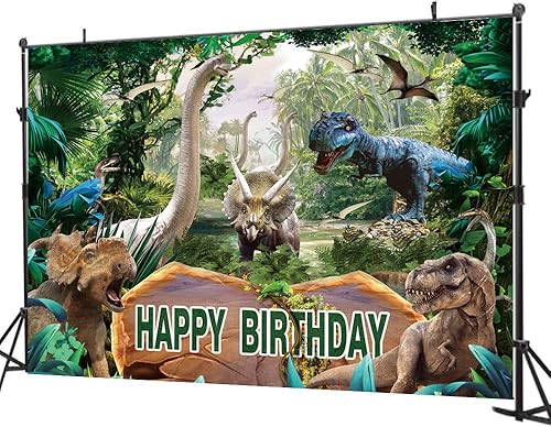 Miniatura 4 de DHXXSC Fondo de cumpleaños de 7 x 5 pies, imagen principal, fondo de cumpleaños de niño, dinosaurio paraíso feliz cumpleaños, decoración de fiesta