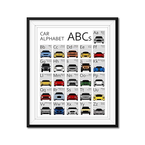 ABC Car Poster - Handmade Print of A to Z - 8x10" Satin Print (Unframed) - Perfect Gift for Car Enthusiast