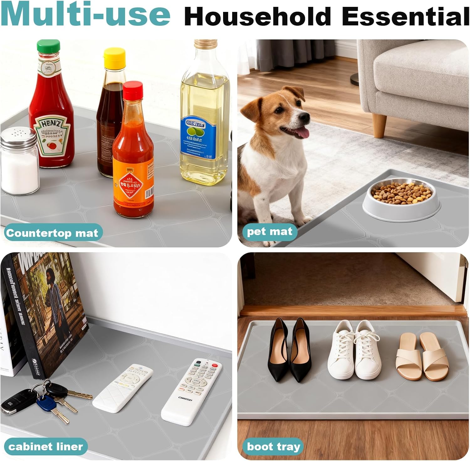 Under Sink Mat, 25" x 19" Inch Leak-Proof Silicone Sink Mat, Non-Slip Cabinet Liner & Counter Protector for Kitchen Bathroom, Waterproof Heat Resistant Easy to Clean.