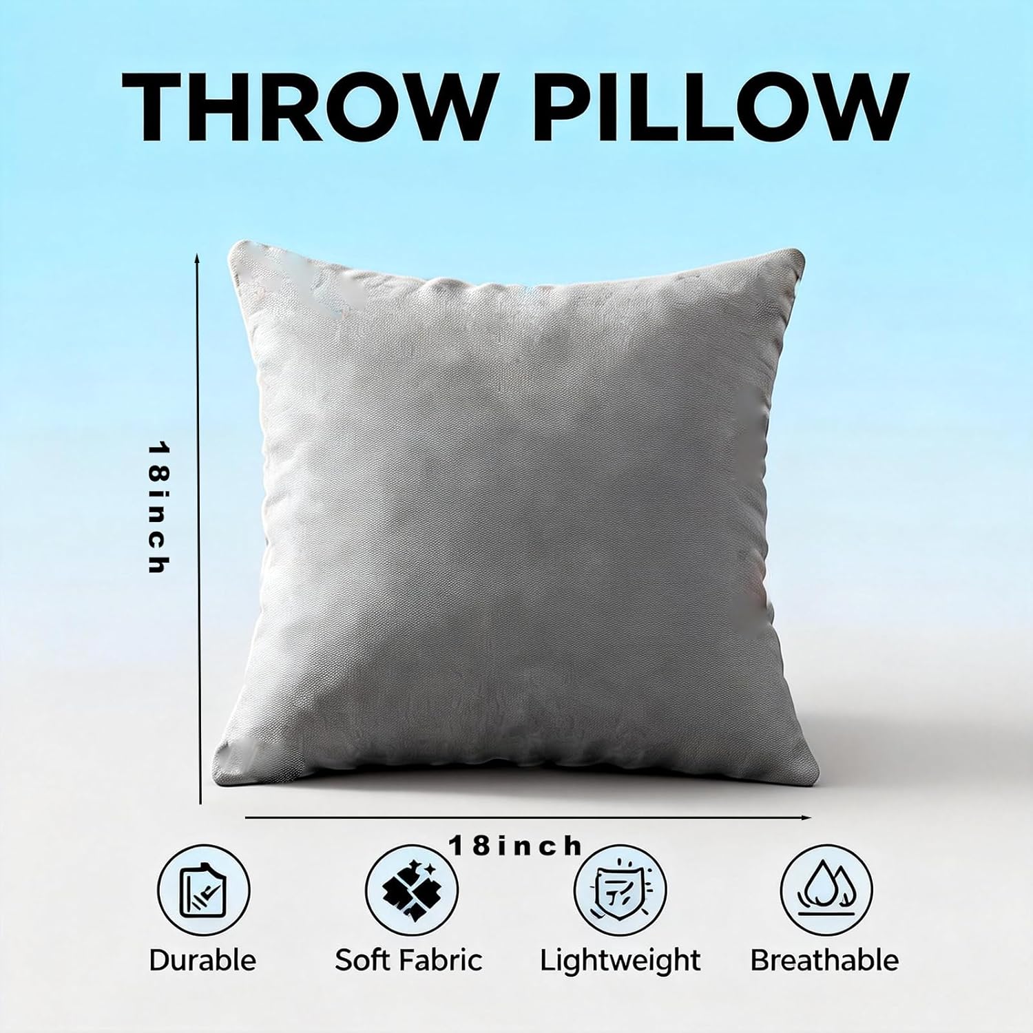 Throw Pillows with Inserts Included, 18x18 Couch Pillows for Living Room & Outdoor,Boho Decorative Pillows for Sofa, Bed, Patio, All-in-One Cushions, 2 Pack,Grey