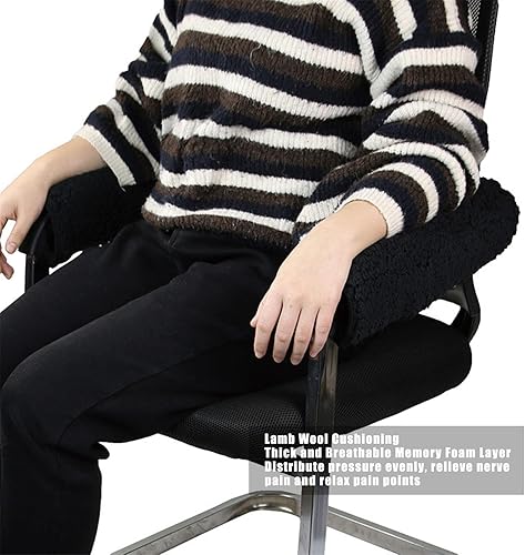 Miniatura 4 de 1 par de fundas para reposabrazos de silla de ruedas, almohadilla de espuma viscoelástica de piel de oveja extraíble, almohadilla para reposabrazos