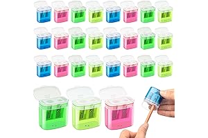 24Pcs 2 Holes Small Manual Pencil Sharpener with Lid, Colored Handheld Dual...