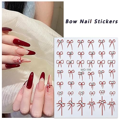 Miniatura 5 de Calcomanías de uñas con lazos para arte de uñas, calcomanías de lazos para uñas, diseños de uñas autoadhesivas 3D con calcomanías de diamantes de