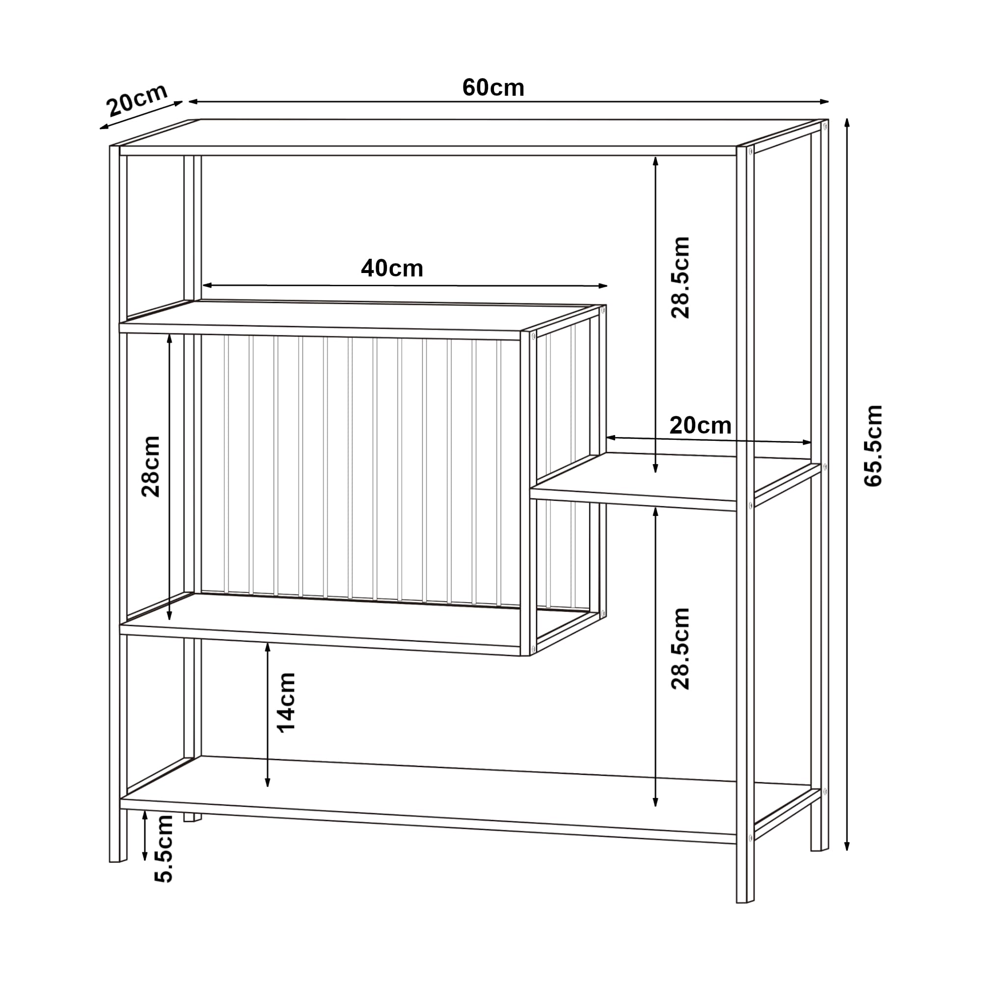 [en.casa] Tavolo a Consolle Scaffale Basso a 5 Piani di Appoggio Tavolo Stretto Multiuso da Ingresso Corridoio 65,5 x 60 x 20 cm Metallo Nero