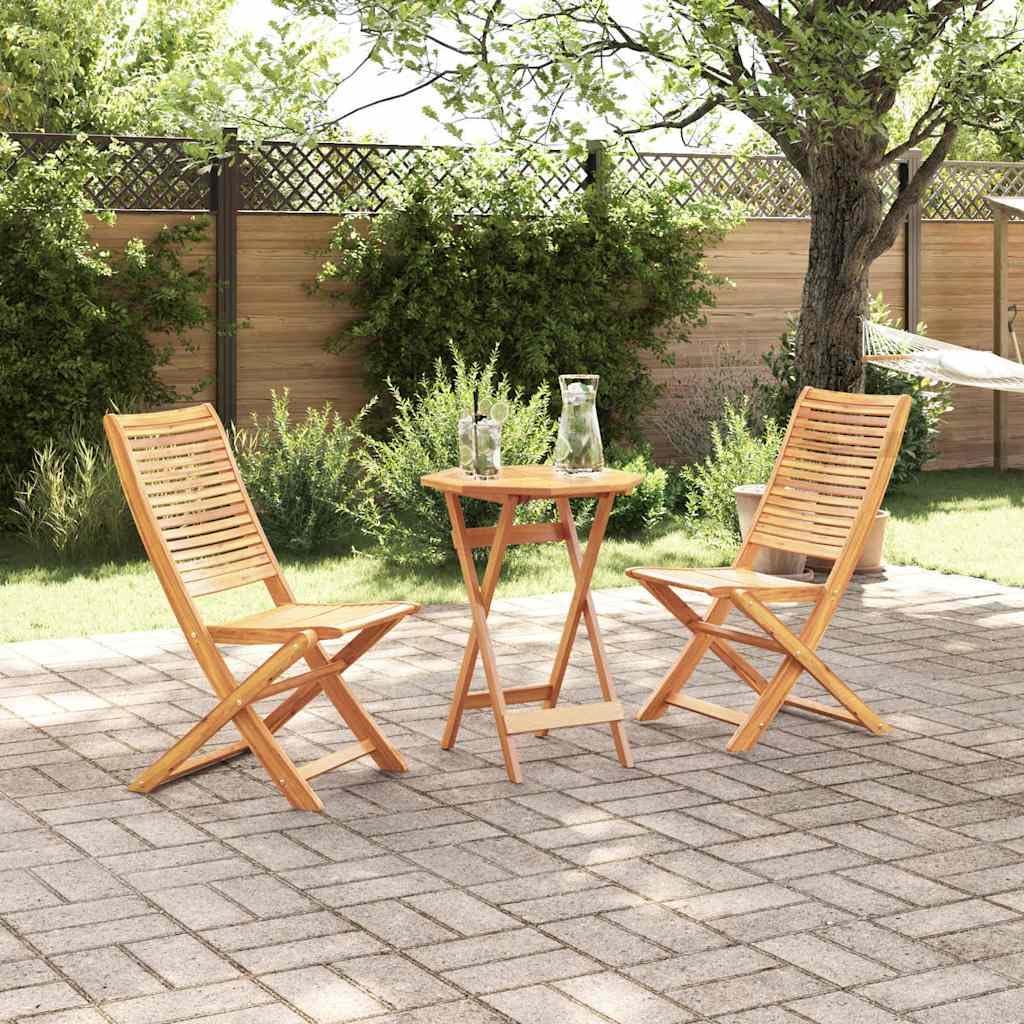 Lot de 3 meubles de jardin pliants en bois massif d'acacia marron avec 2 chaises, table pliante pour terrasse et balcon - Résistant aux intempéries