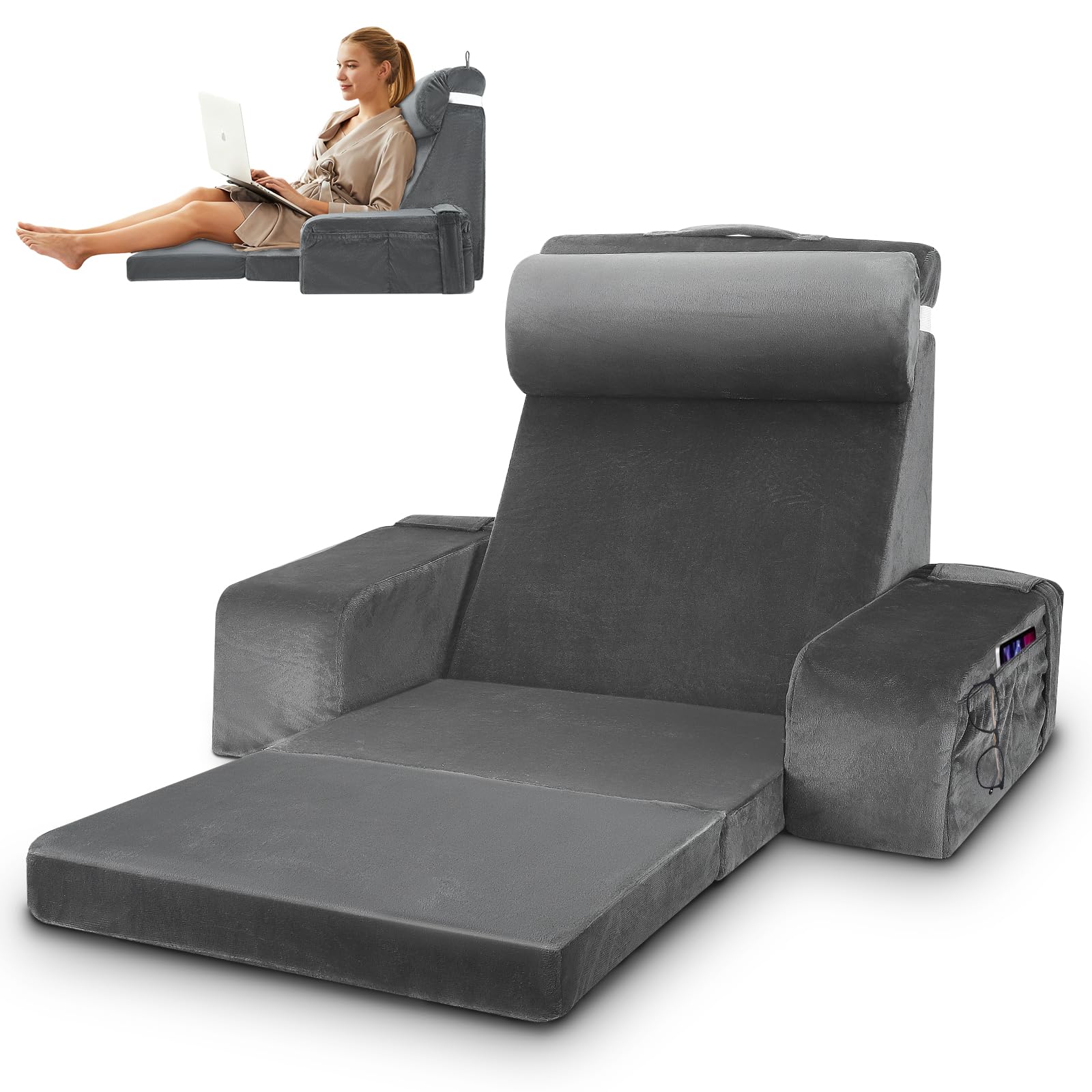 Reading Pillow for Adults, Back Support Cushion with Arms for Bed Sitting Up, Backrest Chair for Sitting in Bed, Full Support Wedge Cushion Beds Rest Pillow for Watching TV, Gaming in Beds Sofa Floor
