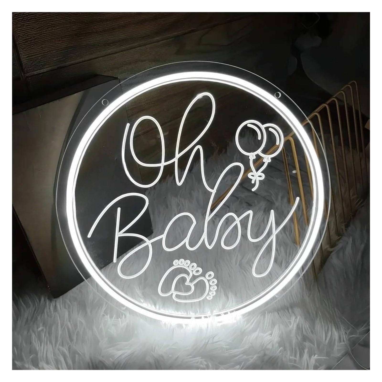 SHOUXI Sign Lamp Oh Baby Neon Sign Carve Personlity Light for Wedding Room Birthday Kids Room Bedroom Aesthetic Wall Decor USB Powered Lamp(White,30x30cm)