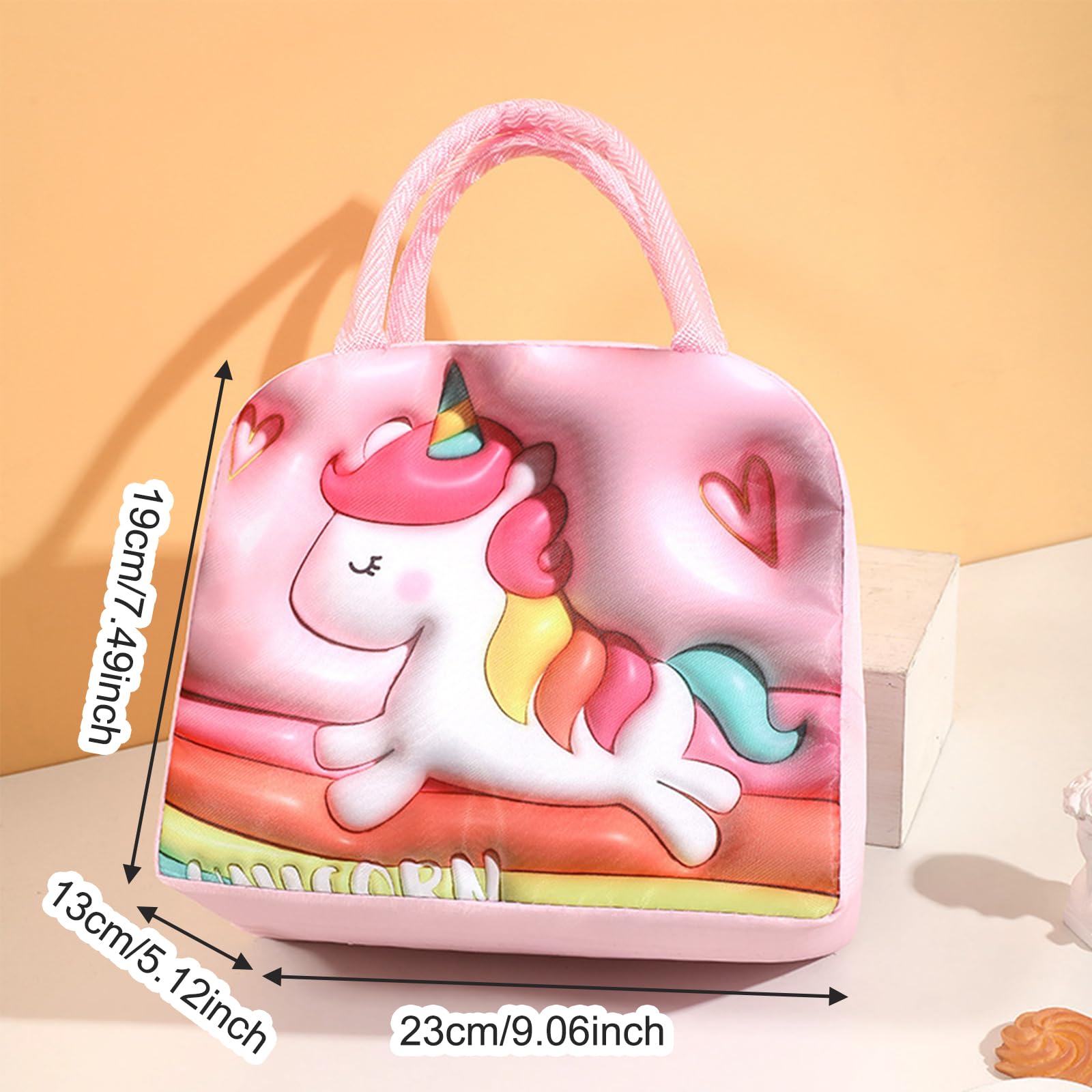 BSITSSS Insulated Kids Lunch Bag, Portable Lunch Box Bag, Pink Reusable Lunch Bags, Lunchbag Cute Pony Pattern - Image 2