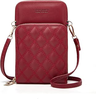 شنطة كروس صغيرة للنساء من فيتاذر محفظة البولي يوريثين للهاتف الخلوي وشنطة يد ومحفظة بنمط معينات مع فتحات لبطاقات الائتمان احمر