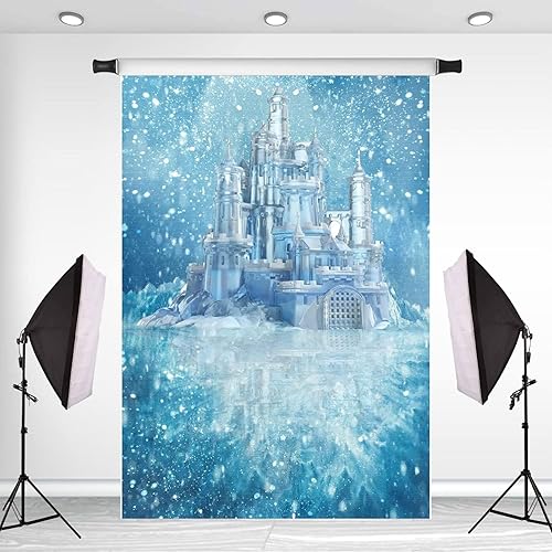 Miniatura 8 de Yeele Fondo de fotos de castillo de hielo, 5 x 7 pies, diseño de castillo azul, fondo de fotografía de castillo azul, para fiesta de cumpleaños,