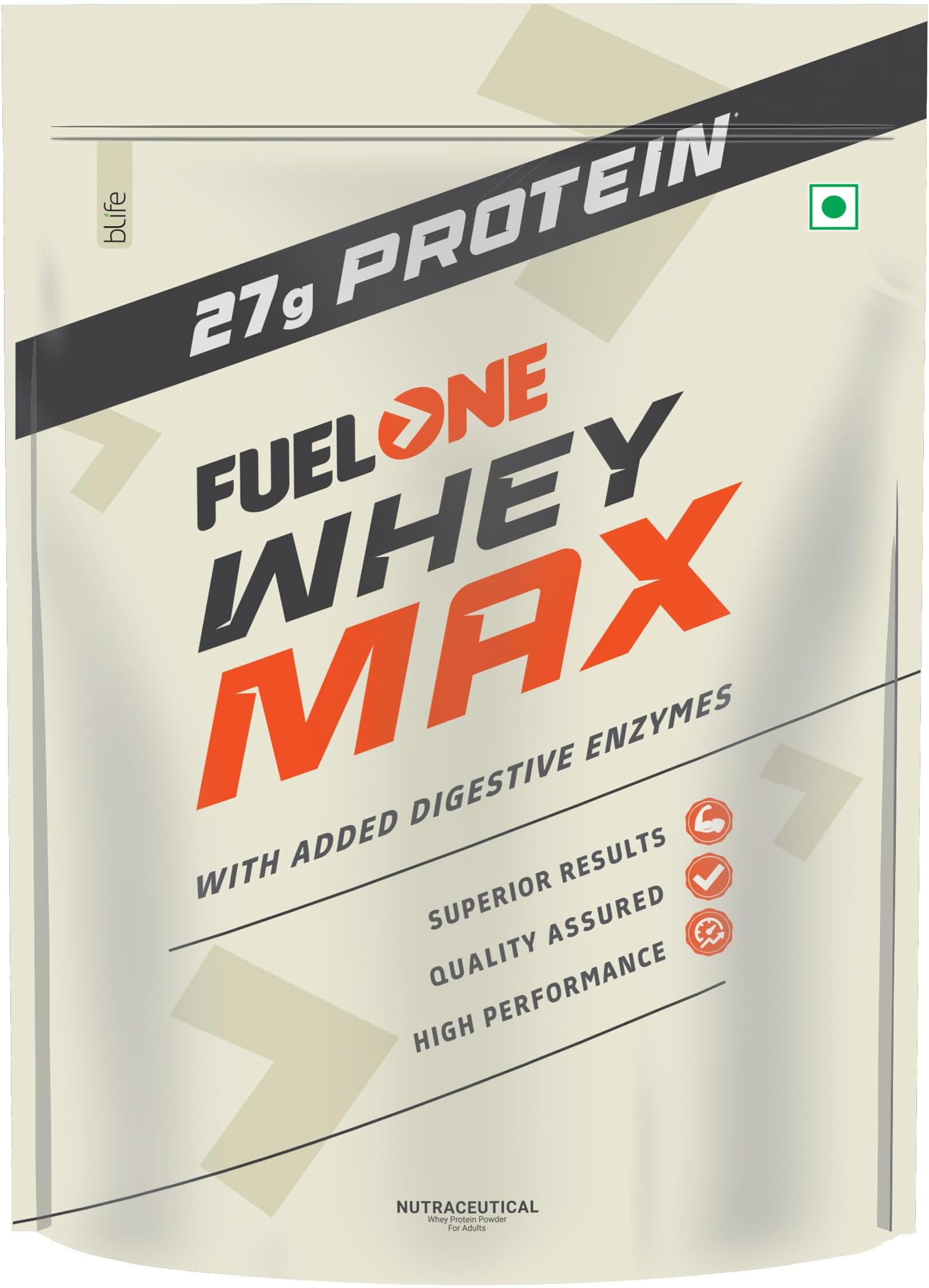 FUELONE Whey Max, Whey Protein Concentrate & Whey Protein Isolate, 27G Protein (Mango, 1Kg / 2.2Lb)