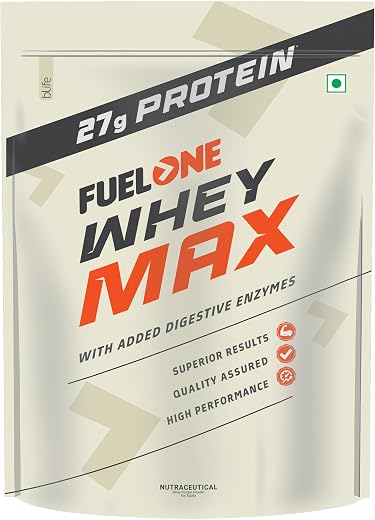 FUELONE Whey Max (Cafe Mocha, 1kg / 2.2lbs) | Whey Protein Concentrate & Whey Protein Isolate | 27g Protein