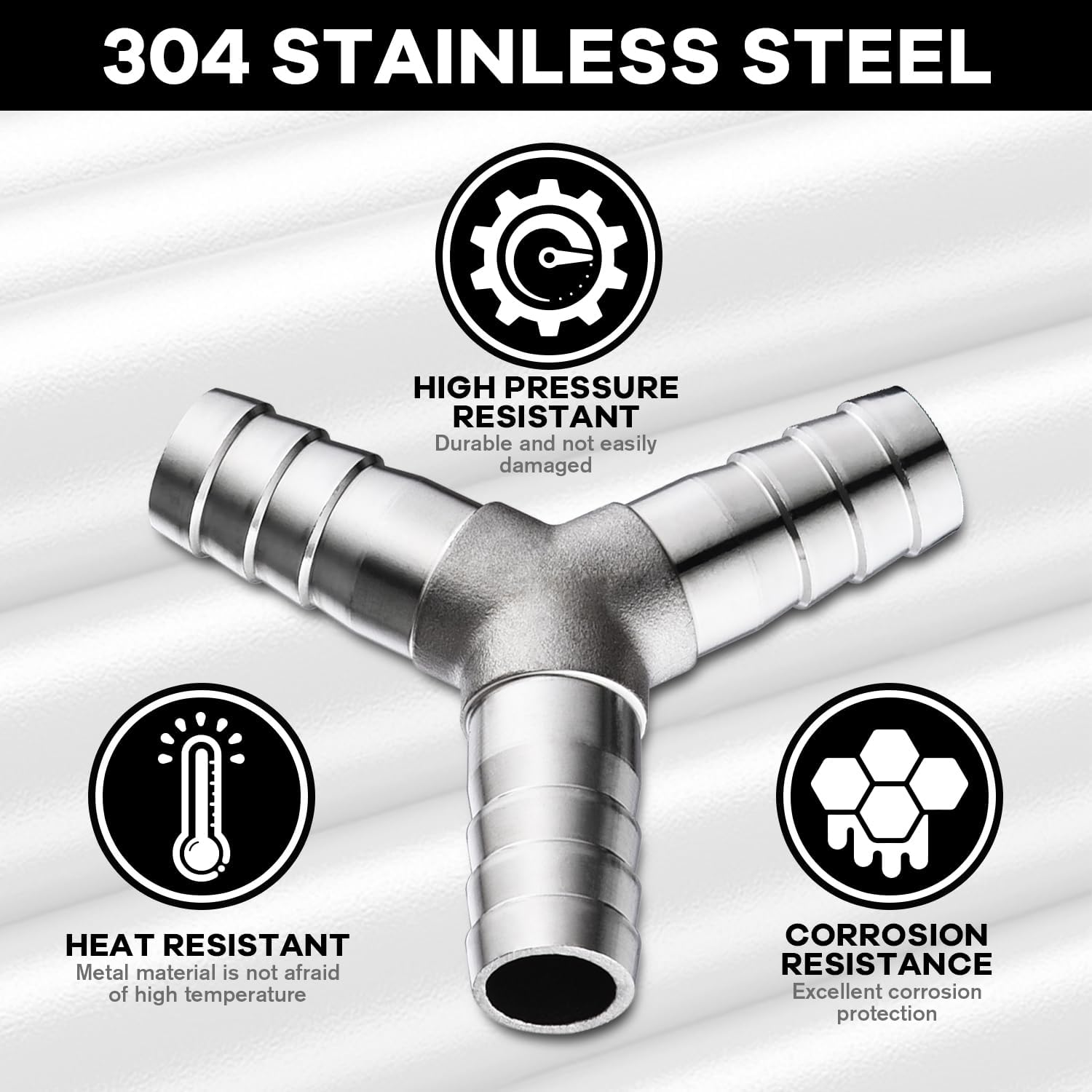 304 Stainless Steel 3/4" x 3/4" x 3/4" Hose Barb Fittings, Y Shape 3 Way Barb for Fuel/Gas/AIR/Lquid Ect Splitter (2 Packs)