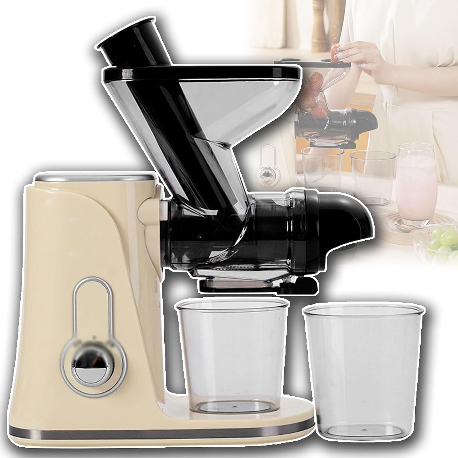 全自動低速粉砕ジューサー、家庭用ポータブル残留物分離ジューサー、残留物分離 + 60db (A) + 7 段階ブースタースクリュー 