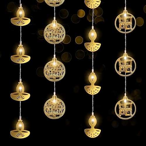 Riakrum 4 tiras de luces Diwali de 6.56 pies de forma linda, para cortinas de ventana, lámparas de luz para decoraciones de Diwali, 10 luces LED