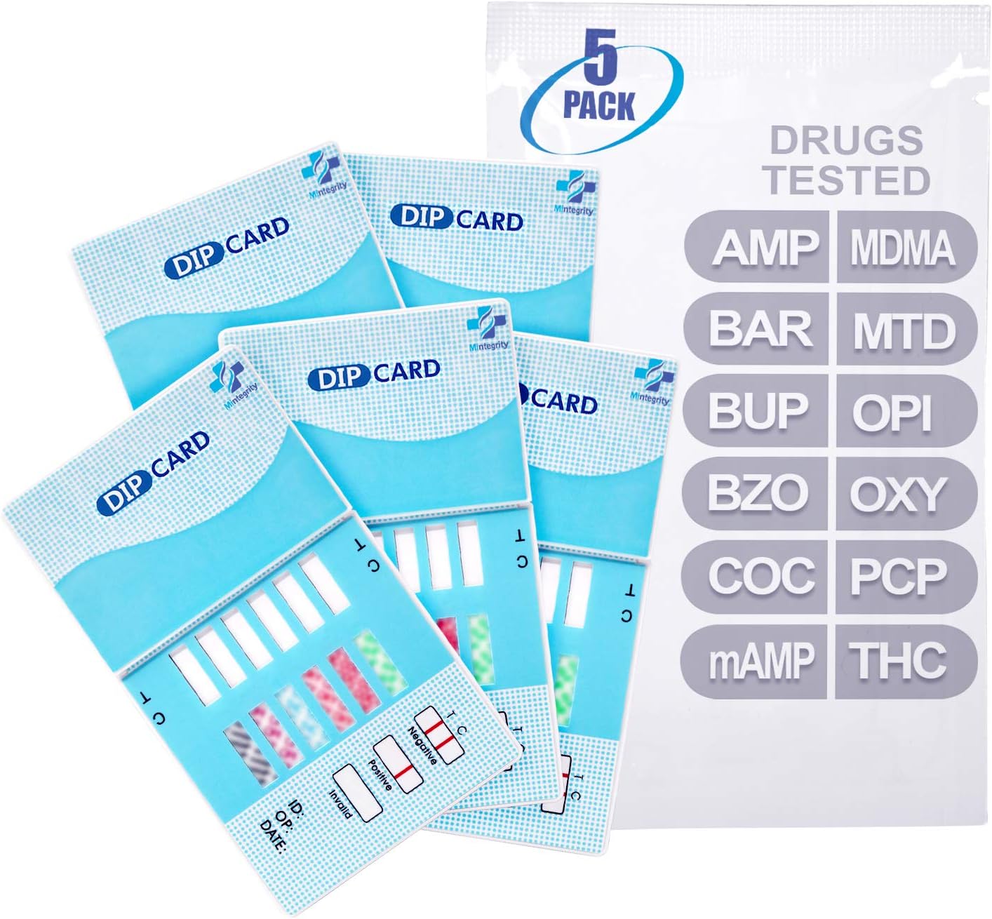 [5pk] - 12-Panel Urine Test Card (AMP/BAR/BUP/BZO/COC/mAMP/MDMA/MTD/OPI/OXY/PCP/THC) #MI-WDOA-6124