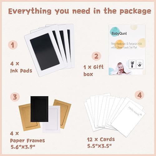 Miniatura 5 de Kit de manos y huellas de bebé sin tinta, kit de almohadilla de tinta de tacto limpio, sello de pie de mano para bebé, paquete de 4 almohadillas de