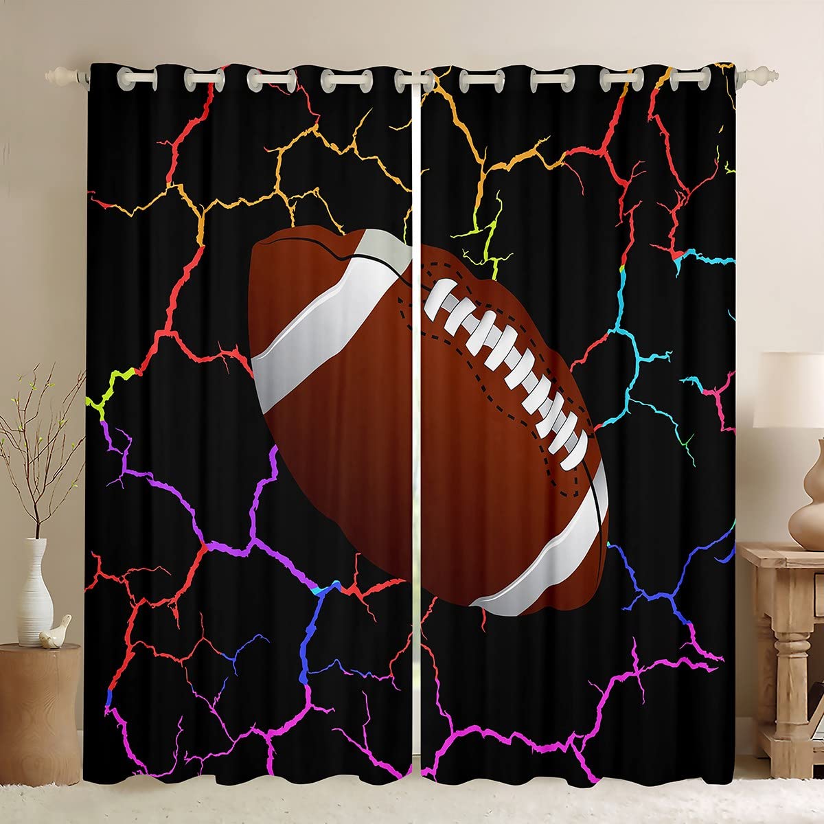 Kurtyna piłkarska rugby sporty zaciemnianie zasłony okienne do sypialni piłka nożna gra zasłony zaciemniające (30%-50%) tęcza geometria plaster miodu dekoracje okienne szer. 46 x dł. 54